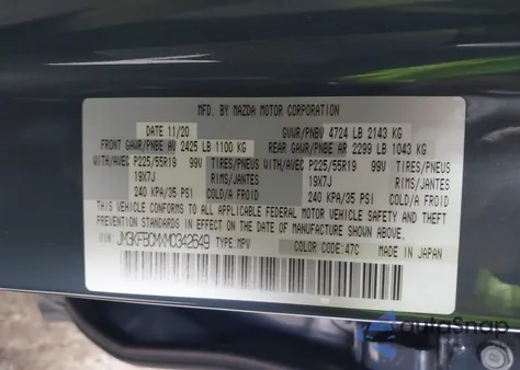 2021 Mazda Cx-5 Carbon Edition from USA, damaged, VIN JM3KFBCMXM0342649